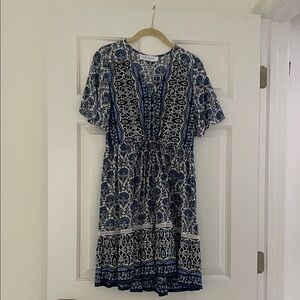 Chic Blue and White Floral Mini Dress